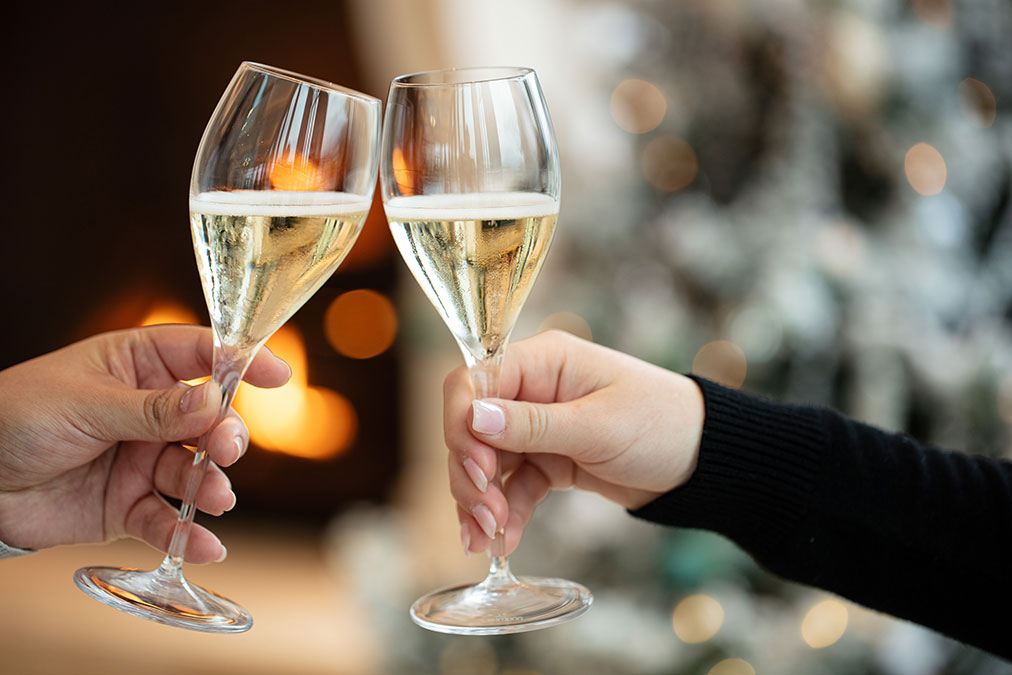 Tasting Domaine Carneros sparkling wine. during the holidays
